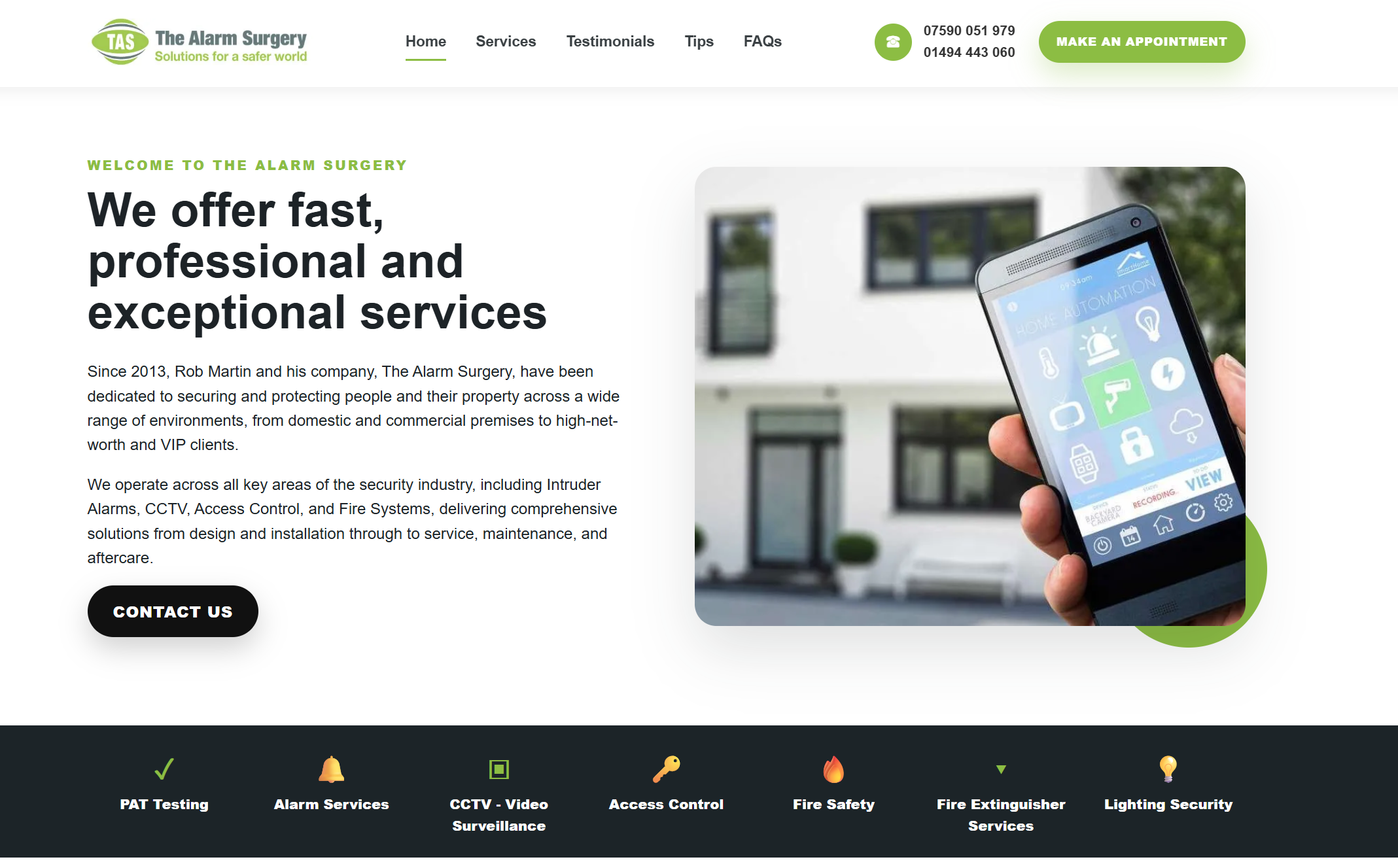 The Alarm Surgery website preview
